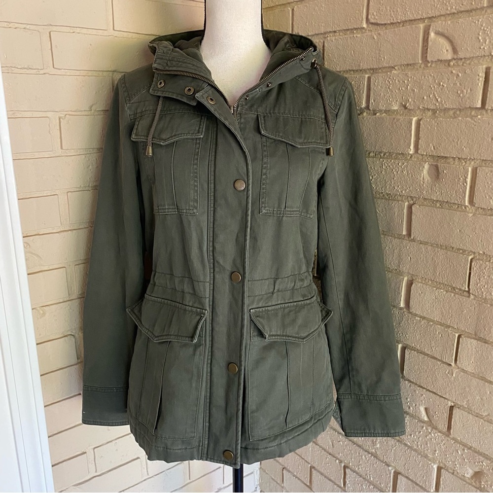 LUCKY BRAND Military Field Jacket Womens Small Quilted Army Green Full Zip Hood